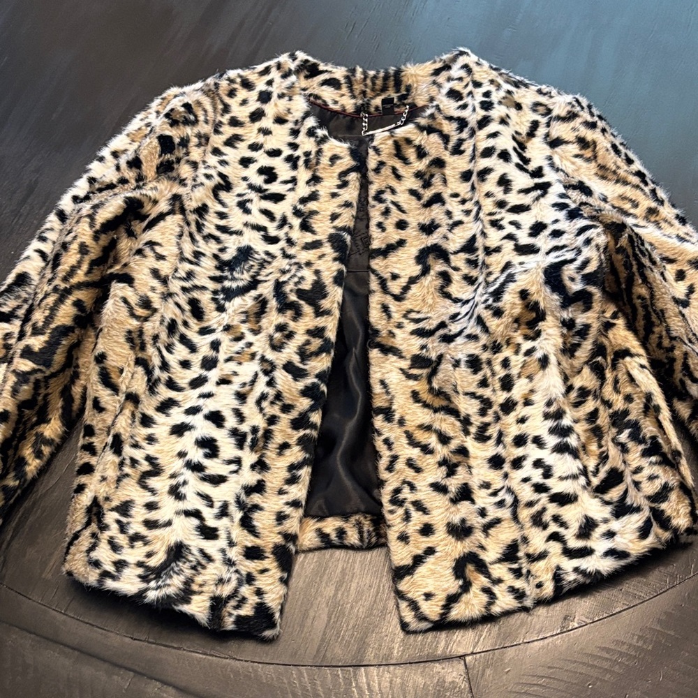 Express Leopard Print Teddy Jacket Size Small - image 1